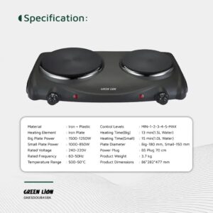اجاق برقی گرین لاین مدل Green Lion Electric Stove GLEG-45 Dual Burner 2000W