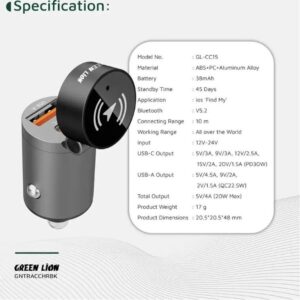 شارژر فندکی خودرو گرین لاین مدل GNTRACCHR دو پورت ۳۰ وات