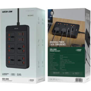 چندراهی برق گرین لاین GS500 ظرفیت ۵ عدد با کابل ۳ متر و شارژر PD